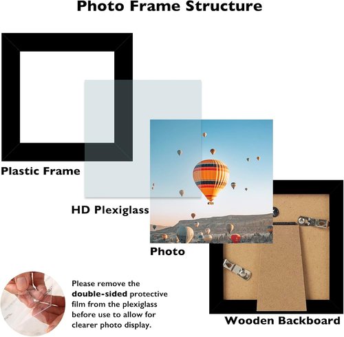 JCJMY 4x4 Black Picture Frame - Versatile Wall Hanging or Tabletop Display with Shatter-Resistant Plexiglass