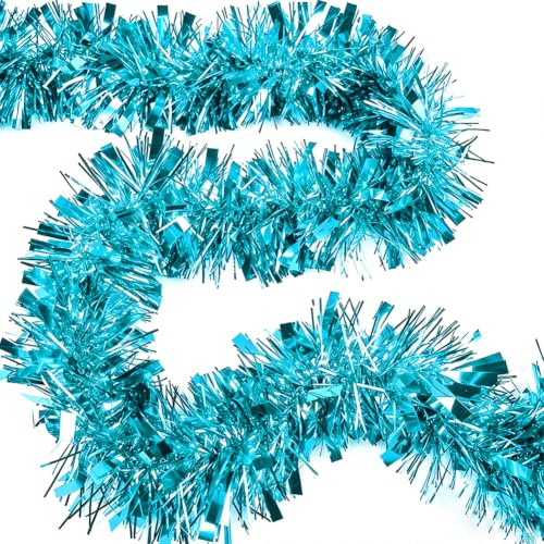 33ft Baby Blue Christmas Tinsel Garland for Tree & Mantle Decoration