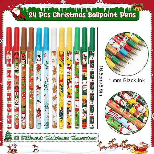 SULOLI 24-Pack Christmas Ballpoint Pens Assorted 12 Styles – Holiday Gift & Office Supplies
