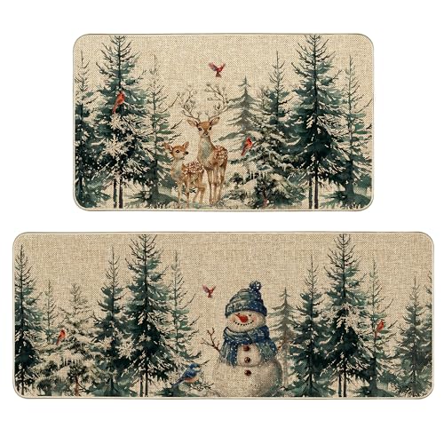 Christmas Snowflake Kitchen Floor Mats - Low Profile Holiday Rug Set