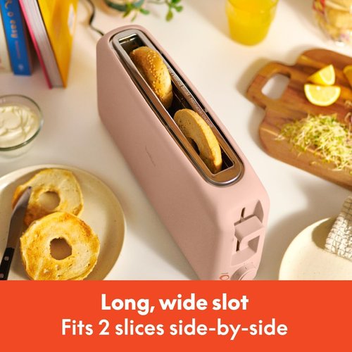 Bella 2 Slice Slim Toaster - 10” Long Slot with 6 Shade Settings, Reheat & Cancel Buttons | Blossom Color