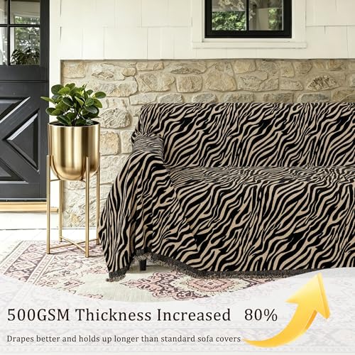 Reversible Zebra Print Chenille Sectional Couch Cover - 71" x 118"
