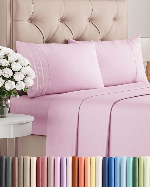 Comfy Breathable Cooling Bed Sheets Set by [Brand Name] - Luxury 4 Piece Full Size Sheet Set - Soft, Wrinkle-Free, Deep Pockets - Light Pink