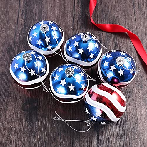 12pcs 3-1/4" (80mm) Patriotic Christmas Ball Ornament, American Flag Hanging, USA Independence Day Fourth of July Party Decor, Holiday Wedding Christmas Tree Decorations