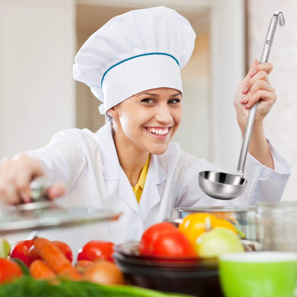 meekoo Stainless Steel Ladle Soup Handle Ladle with Pouring Rim for Kitchen Cooking Soup Sauce