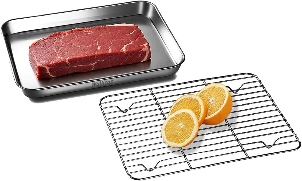 Skiennix 2-in-1 Stainless Steel Baking Sheet - Heavy Duty Oven Pan with Cooling Rack, Easy Clean