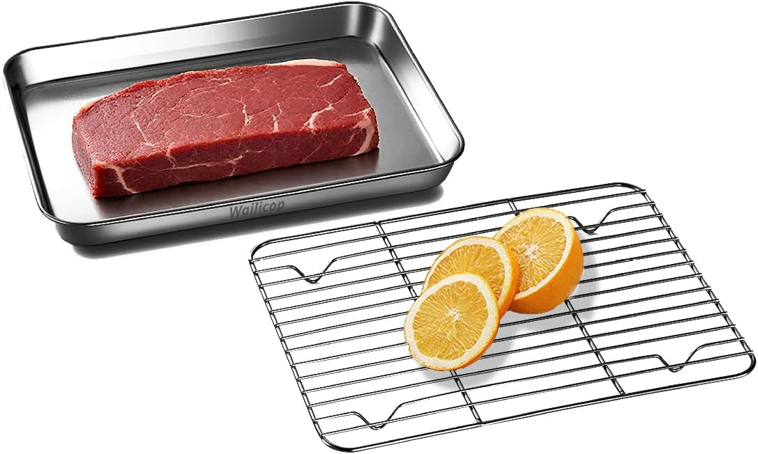 Skiennix 2-in-1 Stainless Steel Baking Sheet - Heavy Duty Oven Pan with Cooling Rack, Easy Clean