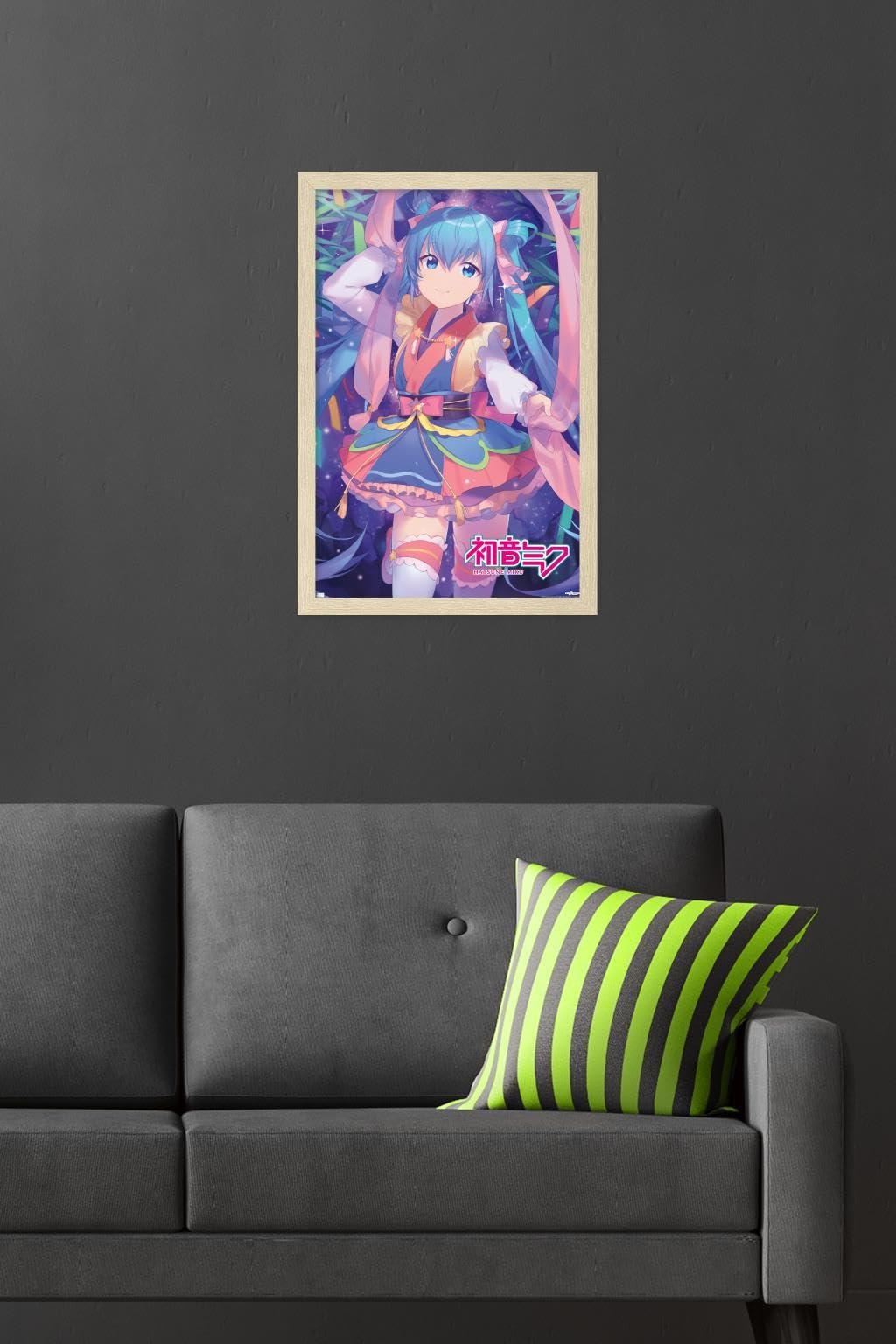 Trends International Hatsune Miku - Ribbons Wall Poster, 22.4L x 14.7W, Blonde Framed Version