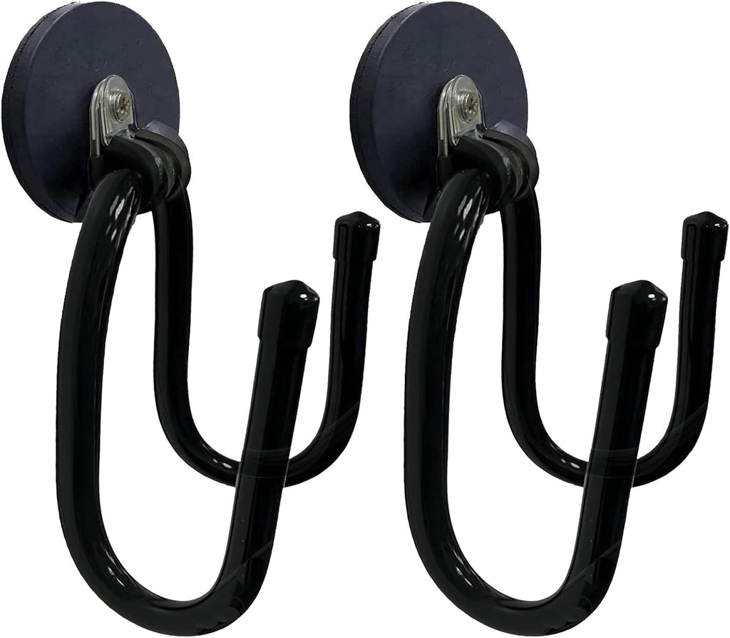 Pmsanzay Magnetic Garage Storage Hooks - Heavy Duty Rubber-Coated Organizers for Tools | 2 Pack (Black)