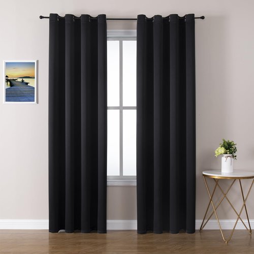 ChrisDowa Blackout Curtains - Thermal Insulated Room Darkening Panels Set | 108 Inches Long, Black (2 Panels)