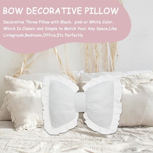QUSLIMY Bow Pillow Bow Shaped Pillow Decorative, Soft Bowknot Throw Pillow Sofa Lumbar Pillow Car Backrest Cushion,Novelty Bow Pillow Plush Cushion Home & Car Decoration (White)