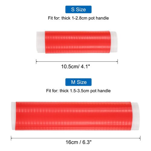 uxcell Silicone Pan Handle Sleeve Set, Heat Resistant Potholder Pot Holders Cover Sleeve for Frying Pan Handle Spatulas, Red (S+M)
