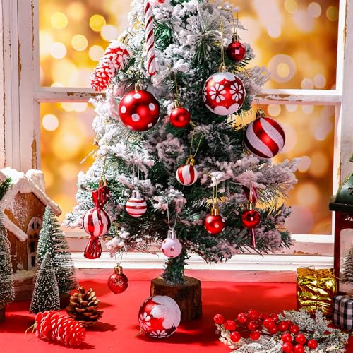 Vercraft 82 Pcs Christmas Candy Ornaments Set – Red & White Candy Cane, Includes 11in Topper
