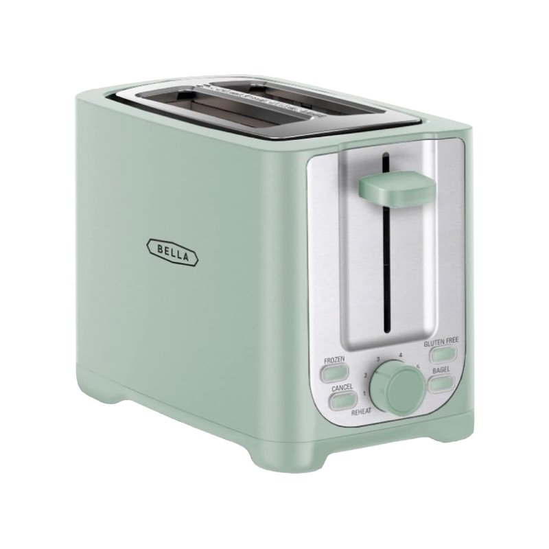 BELLA 2 Slice Toaster with Auto Shut Off - Extra Wide Slots & Removable Crumb Tray and Cancel, Defrost & Reheat Function - Toast Bread, Bagel & Waffle, Sage