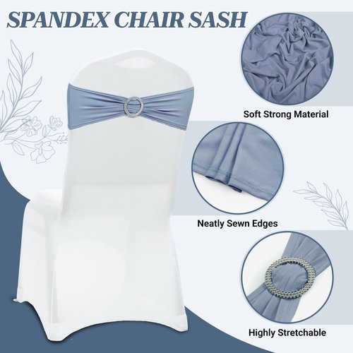 MDS Spandex Chair Sashes - Premium Stretch Covers with Buckle Slider | Pack of 10 - Dusty Blue