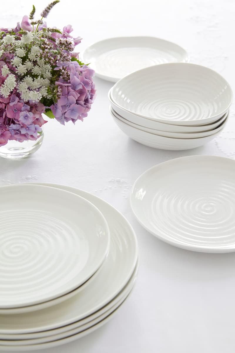 Portmeirion Sophie Conran Coupe Dessert Plates | Set of 4 | Elegant Porcelain Serving Plates | Appetizer or Salad Plates | Microwave, Oven, and Dishwasher Safe | White | 6.5”