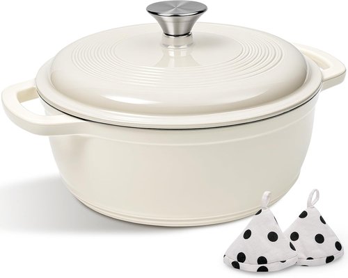 AIVIKI Enameled Cast Iron Dutch Oven - 5QT Heavy-Duty Pot for Bread Baking & Cooking | Oven Safe to 500°F, Cream White
