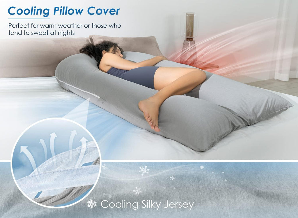 Queen Rose Extra Long U-Shaped Body Pillow - Cooling Pregnancy Pillow for Full Body Support, 65 Inch, Grey