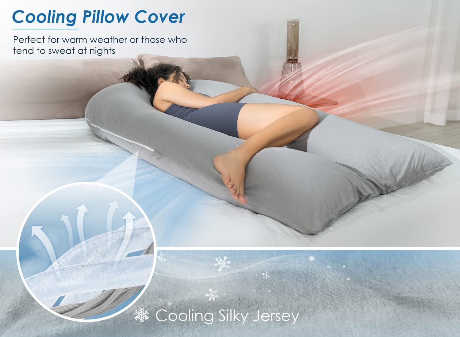 Queen Rose Extra Long U-Shaped Body Pillow - Cooling Pregnancy Pillow for Full Body Support, 65 Inch, Grey