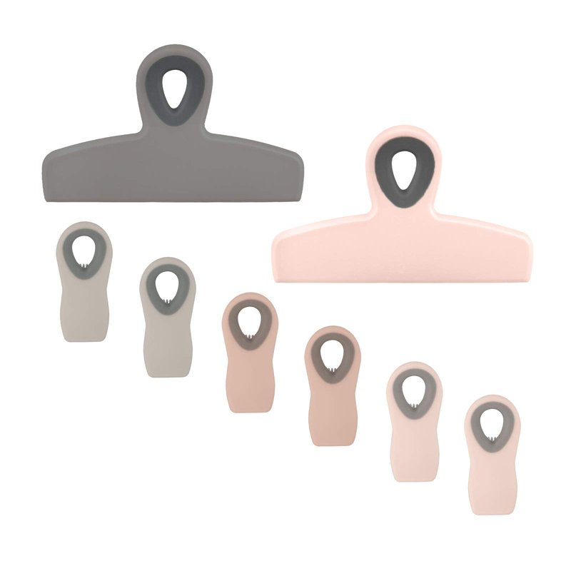 COOK WITH COLOR Bag Clips - Heavy Duty Chip Clip and Refrigerator Magnet Clips for Food Storage with Air Tight Seal Grip, Pink and Grey, Pack of 8