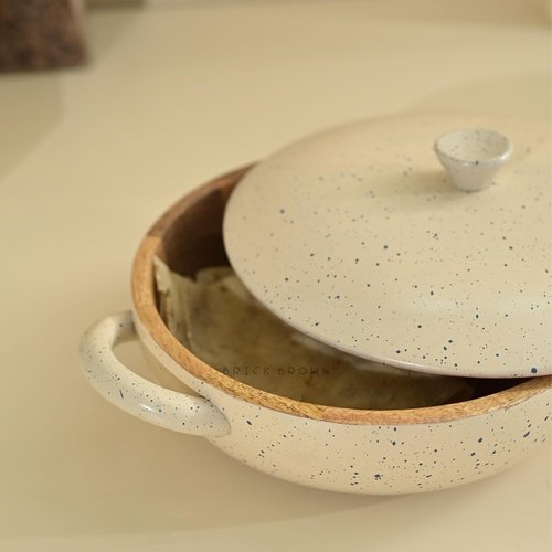 Brick Brown® Pebble Wooden Roti Box with Handle | Chapati Box for Kitchen | Roti Casserole Hot Pot with Lid | Case Roti Dabba Server for Dining Table | Handmade Roti Container (11.5x9x4.4 in)