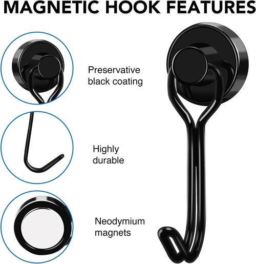 LOVIMAG Magnetic Hooks - Heavy Duty 30lbs+ Capacity for Kitchen, Classroom & Home | 6 Pack