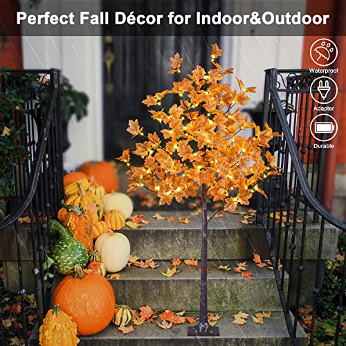 5FT Lighted Artificial Maple Tree with 96 Warm White LEDs - Indoor & Outdoor Fall Decor