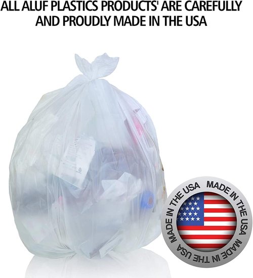 Aluf Plastics High Density Trash Bags - 10 Gallon, 1000 Count, 6 Micron | Clear for Office & Industrial Use