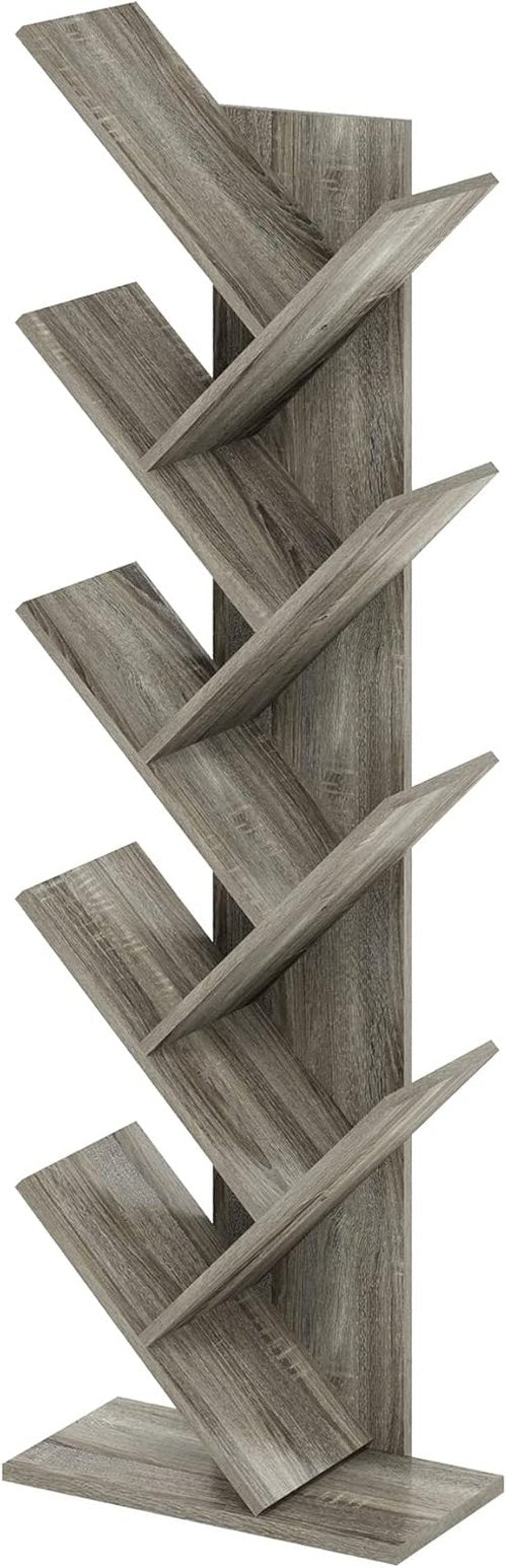 Furinno Tree Bookshelf - 9-Tier Angled Open Bookcase | French Oak, 8.4 x 15.7 x 50.9 Inches