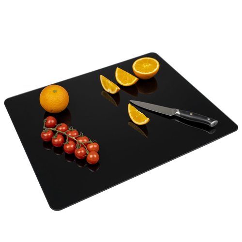 Tempered Glass Cutting Board for Kitchen, 16 x 20 Inch Cutting Board with Non-Slip Feet for Countertop, Dishwasher Safe, Rounded Corner Board, Shatter, Heat & Scratch Resistant-Black
