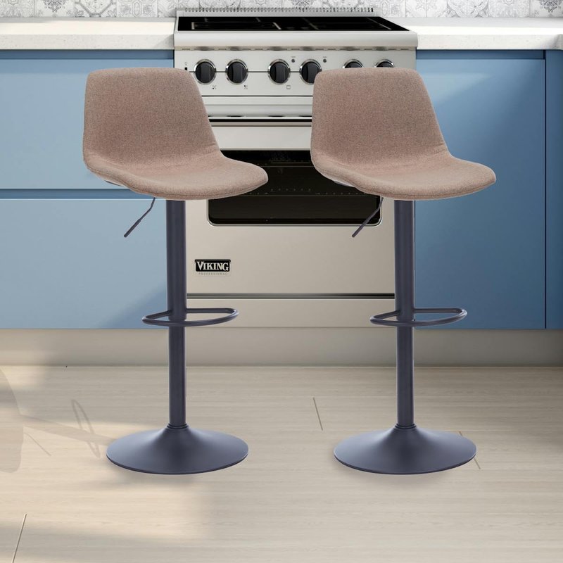 Whiterye Adjustable Swivel Bar Stools Set of 2, Modern Fabric Upholstered Barstools with Backs, Seat Adjustable Height 22-31IN, Bar Chairs with Foam Padded, Stools for Kitchen Counter (Brown).