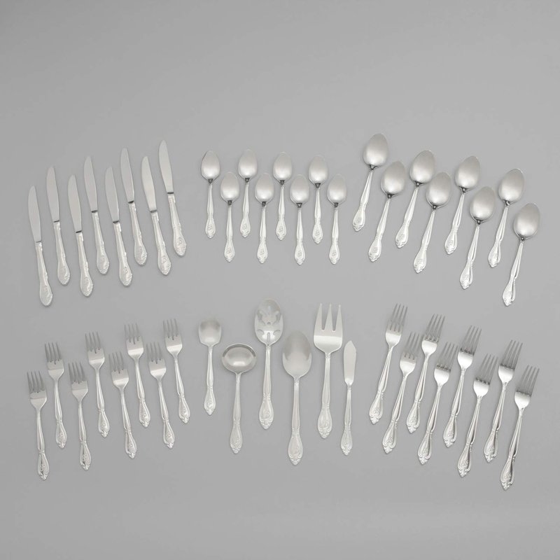 RiverRidge Rose Monogrammed Flatware Set 46 Piece Silverware - H - Utensils Set with Serving Pieces, Heavy Gauge Stainless Steel, Mirror Finish, Dishwasher Safe Cutlery for Daily Use
