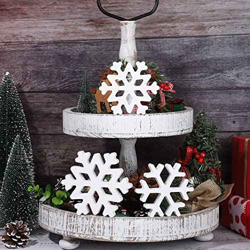 Christmas Wooden Snowflake Decor - 5pcs Winter Tabletop Signs for Holiday Home & Party
