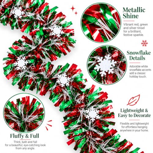 STARREY Christmas Tree Garland 50 Ft Red Green Snowflake Tinsel – Red Green Snowflake