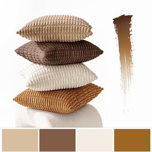 MIULEE Decorative Throw Pillow Covers - Pack of 4 Neutral Corduroy, 18x18 Inch, Soft Striped Design for Rustic Farmhouse Decor