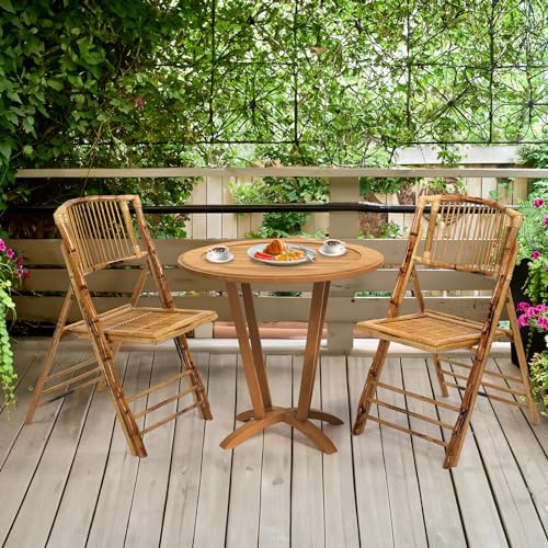 Bamboo Folding Chairs, Rustic Foldable Dining Chairs for Indoor & Outdoor (4 Pack)