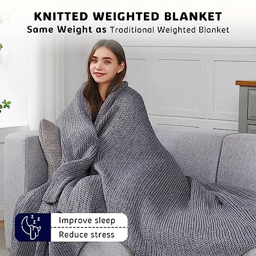 Knitted Weighted Blanket 60"x80" 15lbs for Adults - Breathable & Machine Washable