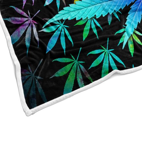 Cool Trippy Weed Throw Blanket, Neon Tie Dye Marijuana Leaf Cannabis Art Fleece Blanket, Colourful Soft Flannel Throw Blanket for Chair Bed Sofa Couch, 60X80IN