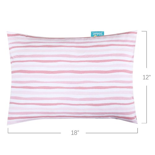Biloban Organic Cotton Toddler Pillowcase 2 Pack, (Pillowcase Only) Kids Pillowcases for Sleeping Fit Pillow Sized 13"x 18" or 14"x19", Envelope Travel Pillowcase for Girl Boy, Pink Heart & Pink Strip