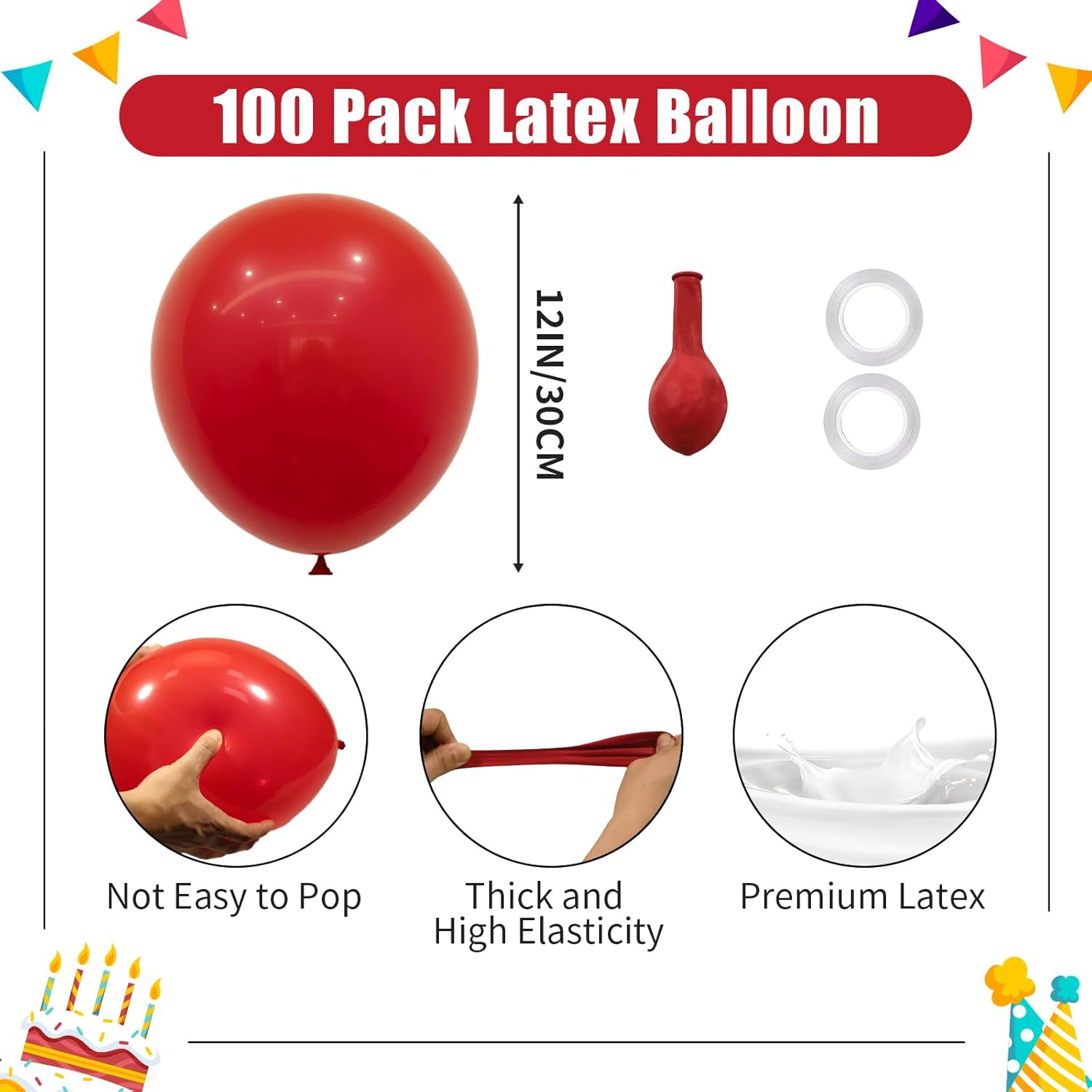Skiennix 12-Inch Red Latex Balloons - 100 Pack for Birthday, Wedding, Baby Shower & More
