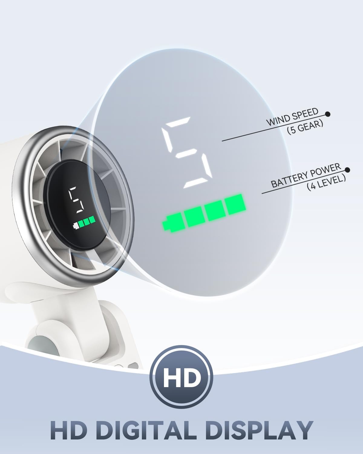 PlayHot Portable Handheld Turbo Fan - 5-Speed Battery Operated Cooling Fan for Outdoor Use | White