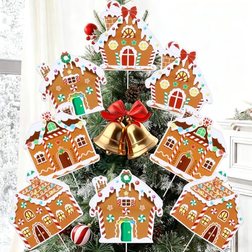 8 Pack Gingerbread House Christmas Ornaments with Tree Picks – Large 8.7x8.7in, 22cm