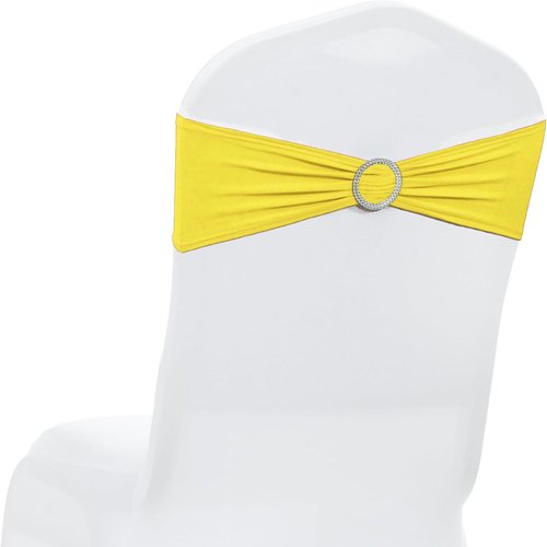 MDS Spandex Chair Sashes - Premium Stretch Covers with Buckle Slider | Universal Fit for Weddings & Events - Yellow (Pack of 25)