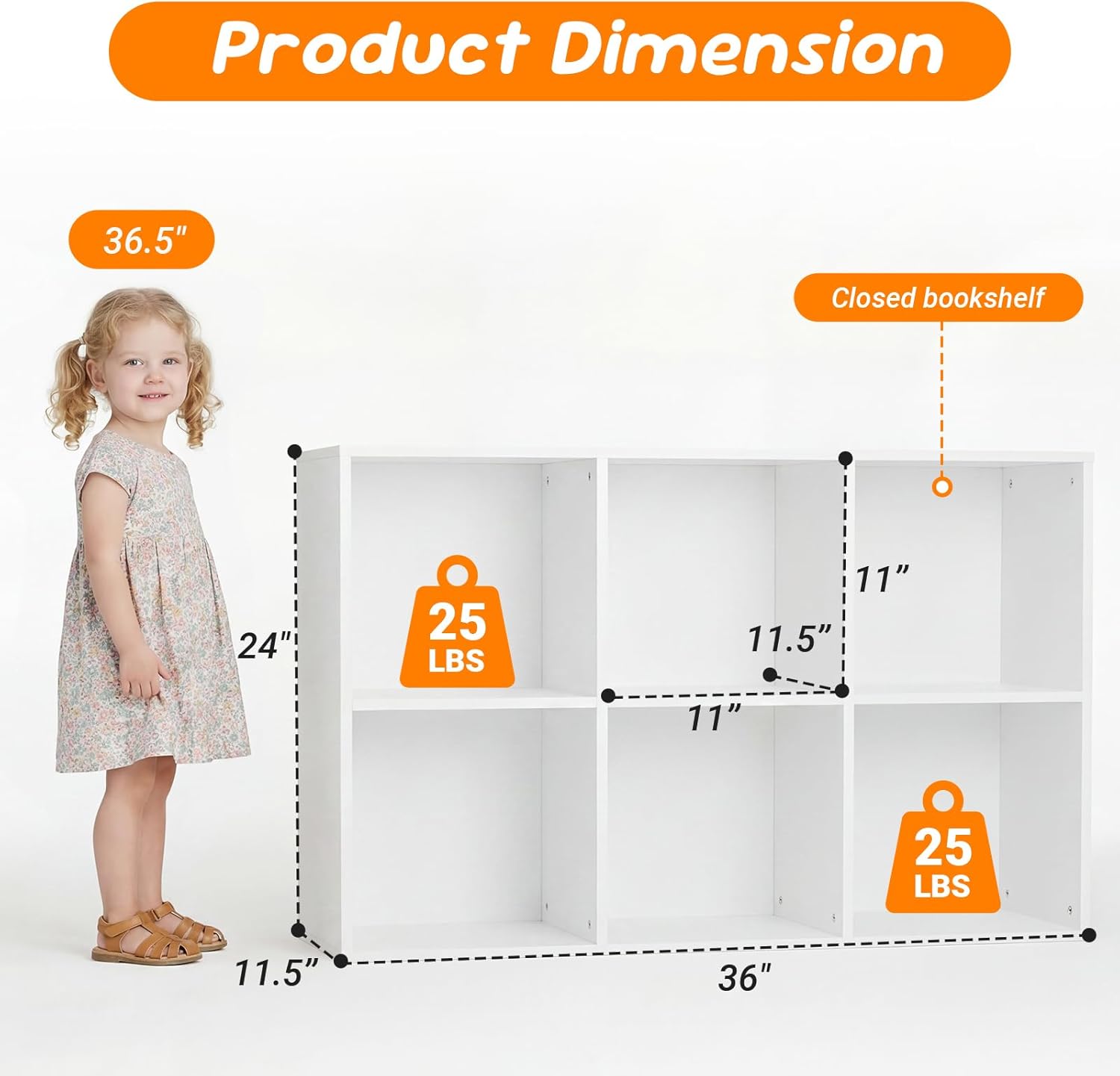 Skiennix 6 Cube Storage Organizer - White Kids Cubby Bookshelf with Anti-Tip Kit & Closed Back Panel