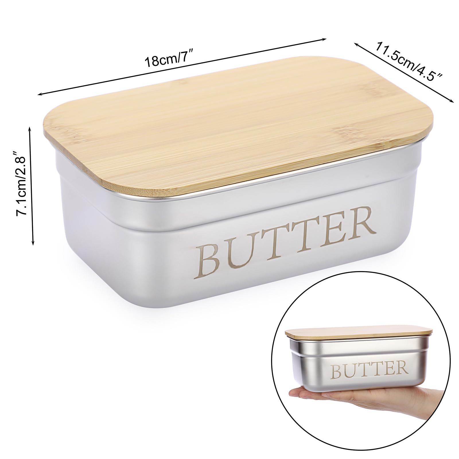 BSTKEY Butter Dish with Lid for Countertop, Stainless Steel Butter Holder Container with Silicone Sealing, Butter Keeper for Kitchen, Holds 1 Stick West or 2 Sticks East Coast Butter