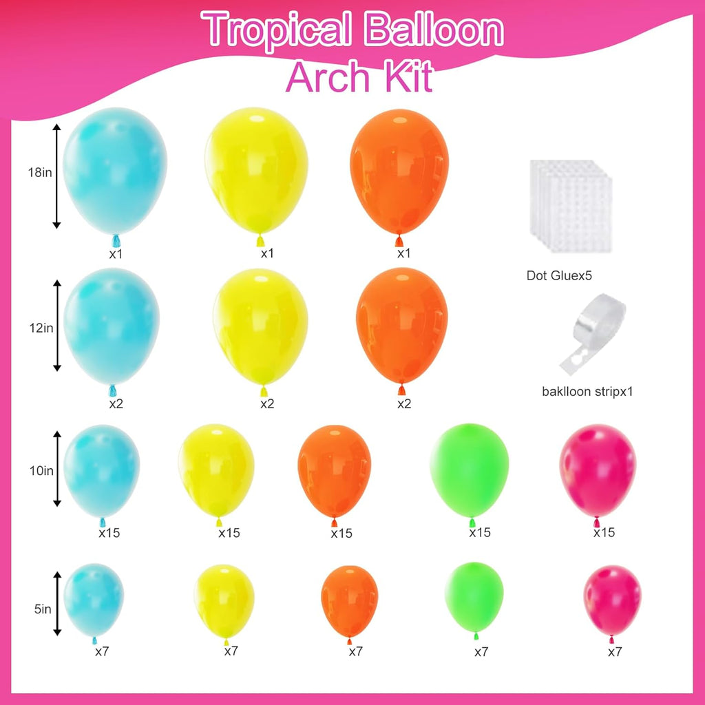 Skiennix Tropical Balloon Arch Kit - 119 Pcs Hawaiian Latex Balloons for Summer Party Decor