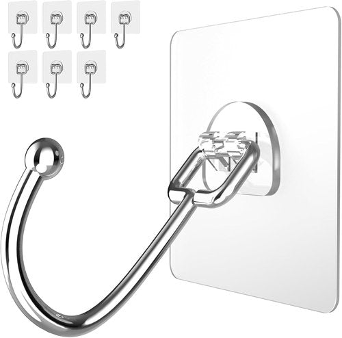 Latoxcaa Heavy-Duty Adhesive Hooks - 8-Pack, 44lb Max Capacity, Waterproof & Transparent for Home Use