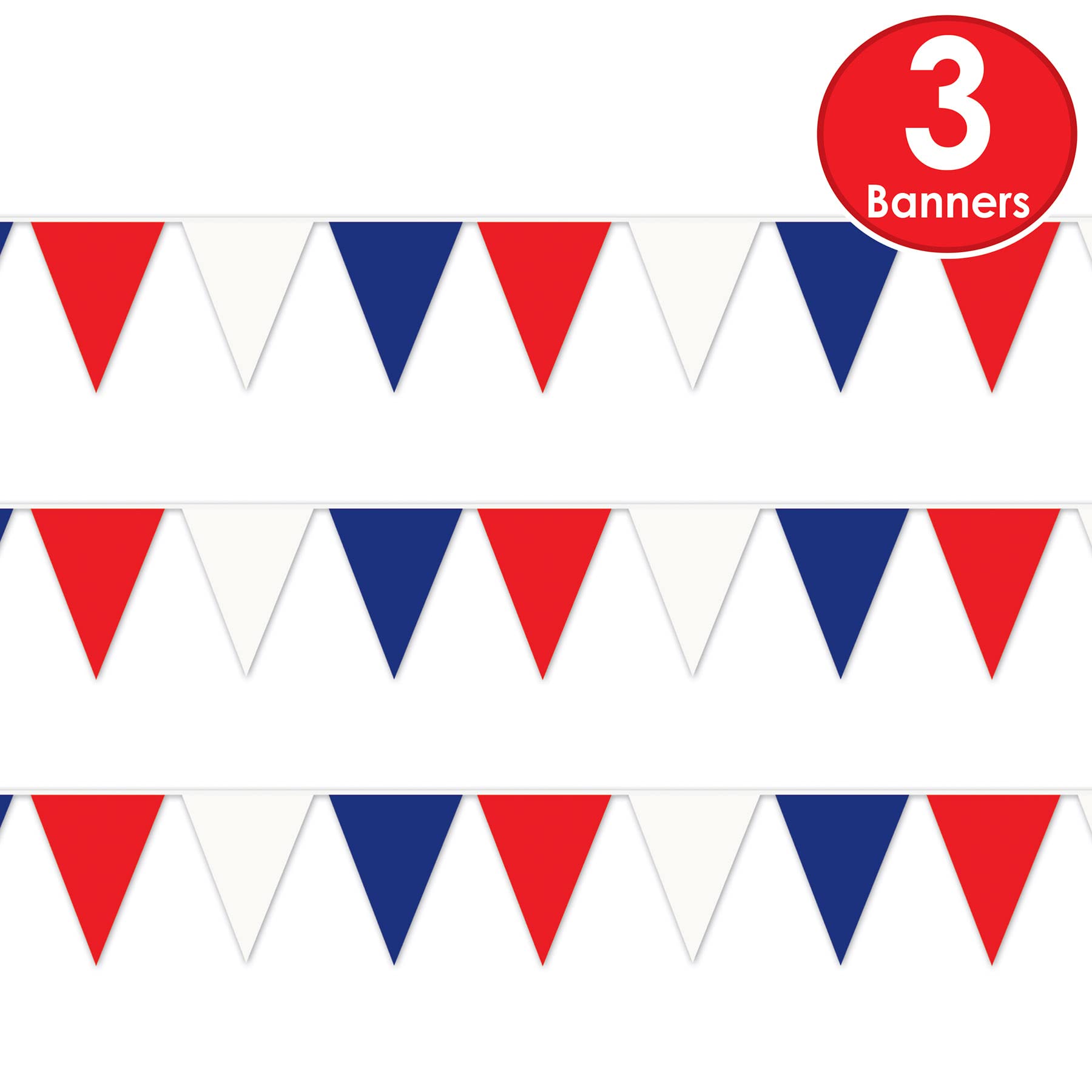 Beistle 3 Piece Plastic Red, White, & Blue Pennant Banners for USA 4th of July Decorations, Patriotic Party Supplies
