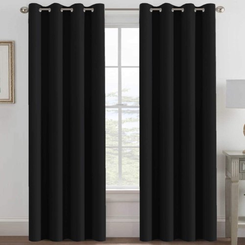 H.VERSAILTEX 100% Blackout Curtains - Thermal Insulated 96-Inch Long Panels | Energy-Saving Jet Black