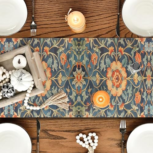 OYIMUA Boho Floral Summer Table Runner 13 x 72 Inches Orange & Green